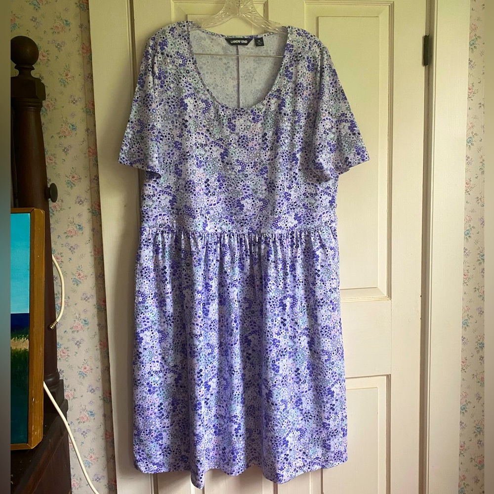 Lands end Purple Flowery Fit & Flare Dress